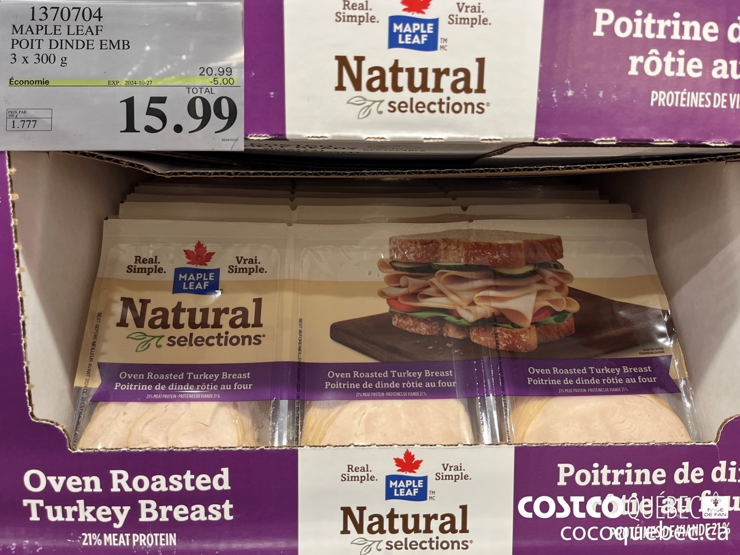 1370704 MAPLE LEAF POIT DINDE EMB 3 x 300 g  ($5.00 INSTANT SAVINGS EXPIRES ON 2024-10-27) $15.99