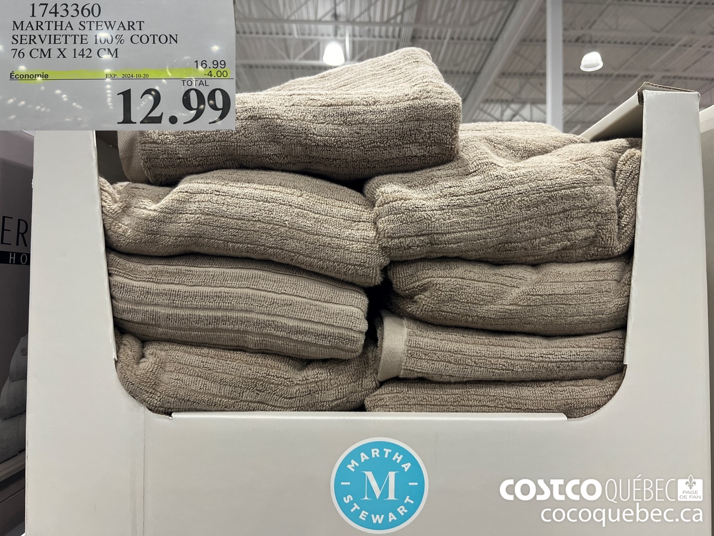 1743360 MARTHA STEWART SERVIETTE 100% COTON 76 CM X 142 CM  ($4.00 INSTANT SAVINGS EXPIRES ON 2024-10-20) $12.99