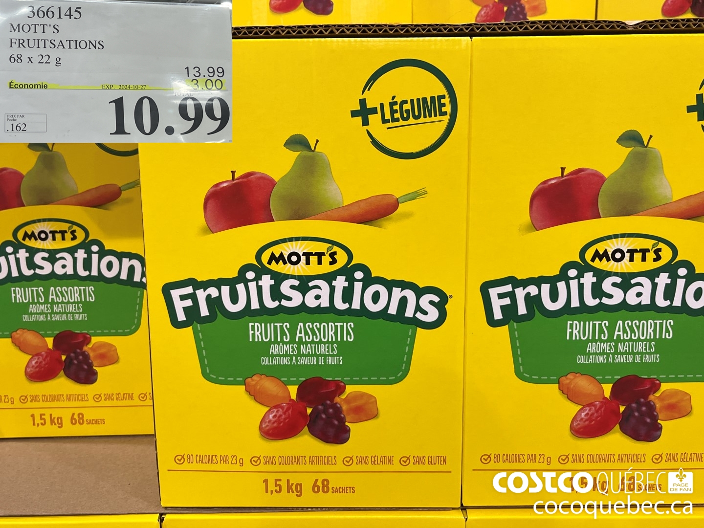 366145 MOTT'S FRUITSATIONS 68 x 22g  ($3.00 INSTANT SAVINGS EXPIRES ON 2024-10-27) $10.99