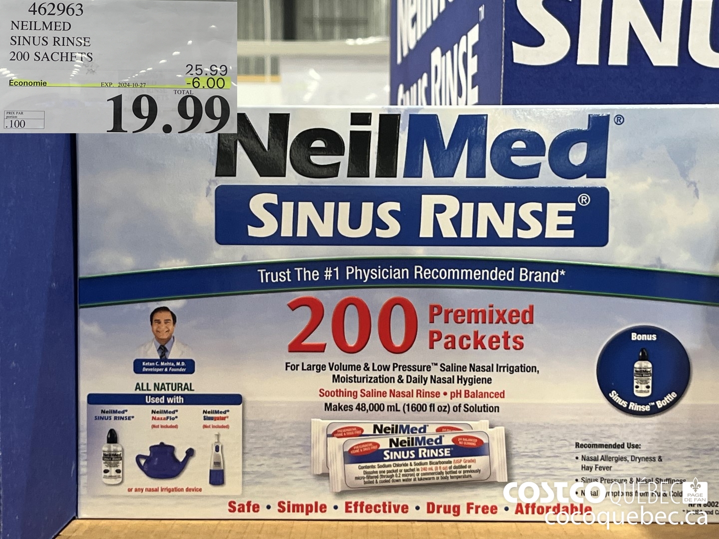 462963 NEILMED SINUS RINSE 200 SACHETS  ($6.00 INSTANT SAVINGS EXPIRES ON 2024-10-27) $19.99