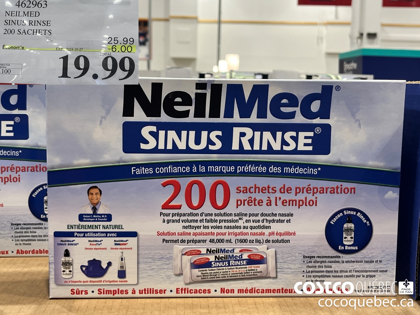 462963 NEILMED SINUS RINSE 200 SACHETS  ($6.00 INSTANT SAVINGS EXPIRES ON 2024-10-27) $19.99