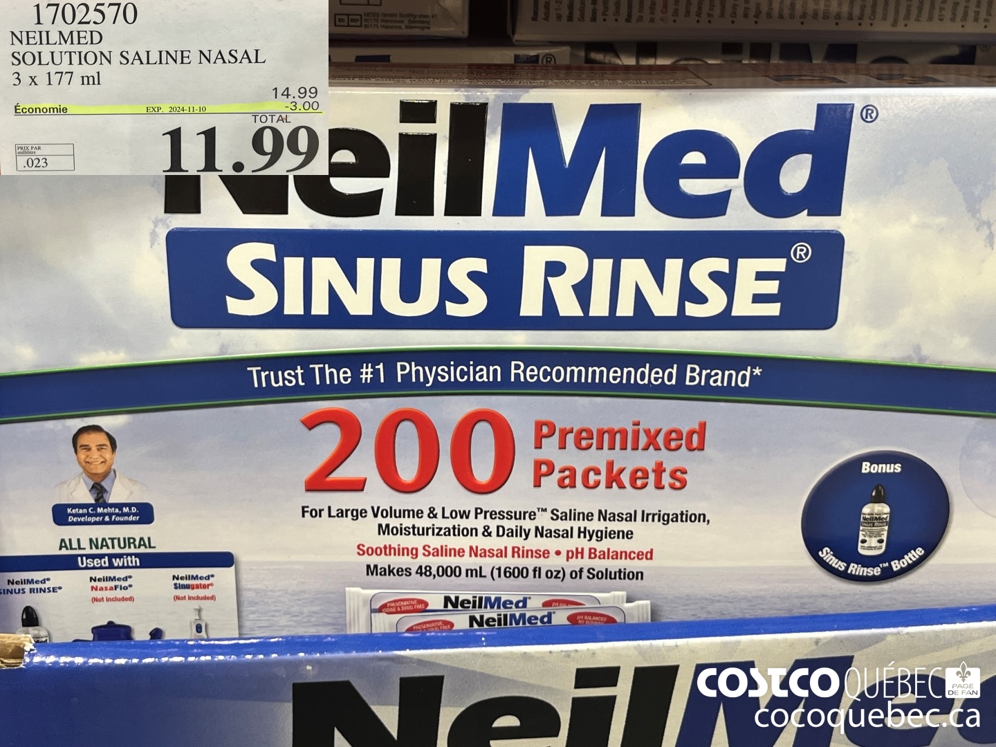 1702570 NEILMED SOLUTION SALINE NASAL ($3.00 INSTANT SAVINGS EXPIRES ON 2024-11-10) $11.99