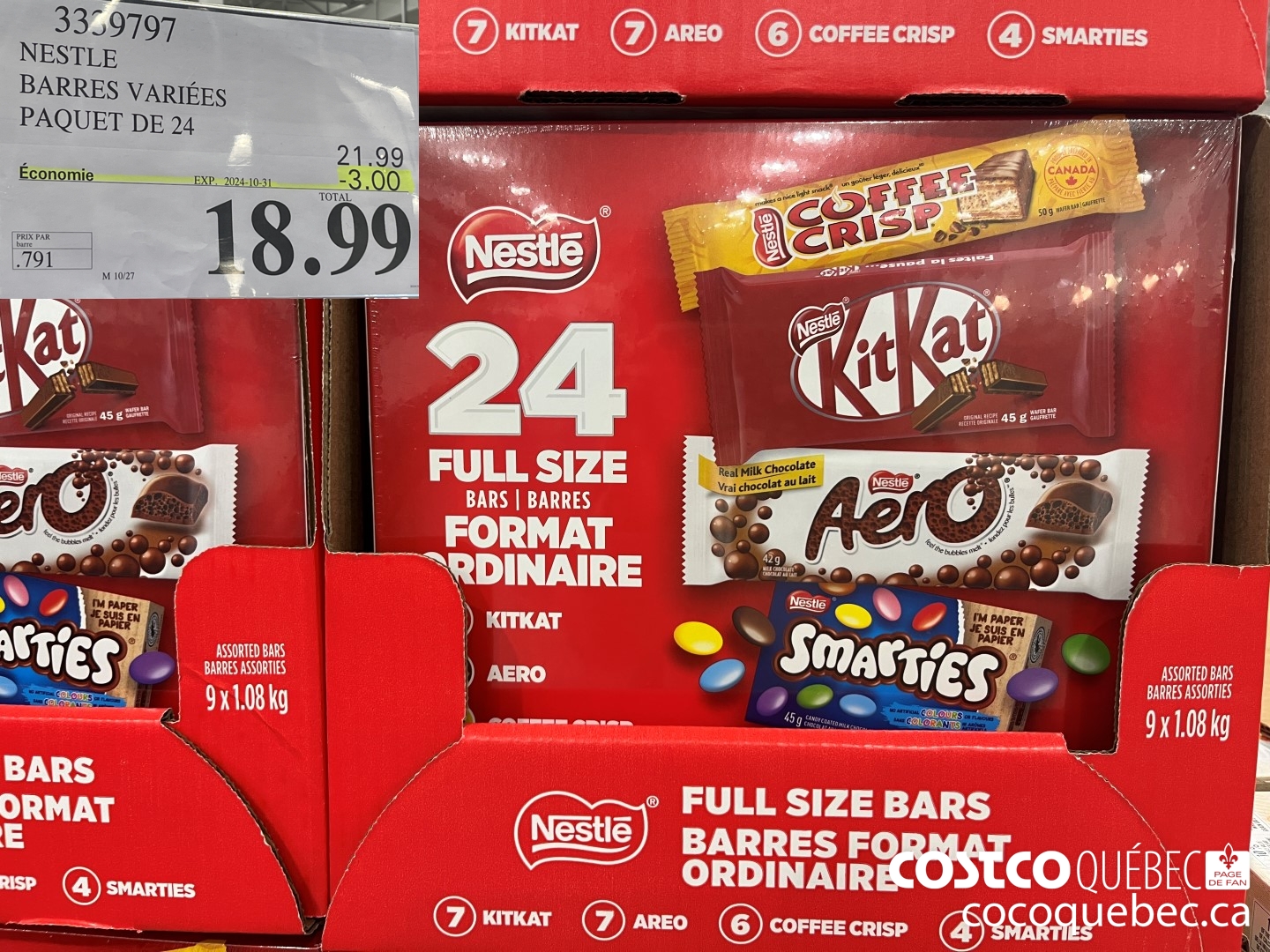 3339797 NESTLE BARRES VARIEES PAQUET DE 24  ($3.00 INSTANT SAVINGS EXPIRES ON 2024-10-31) $18.99