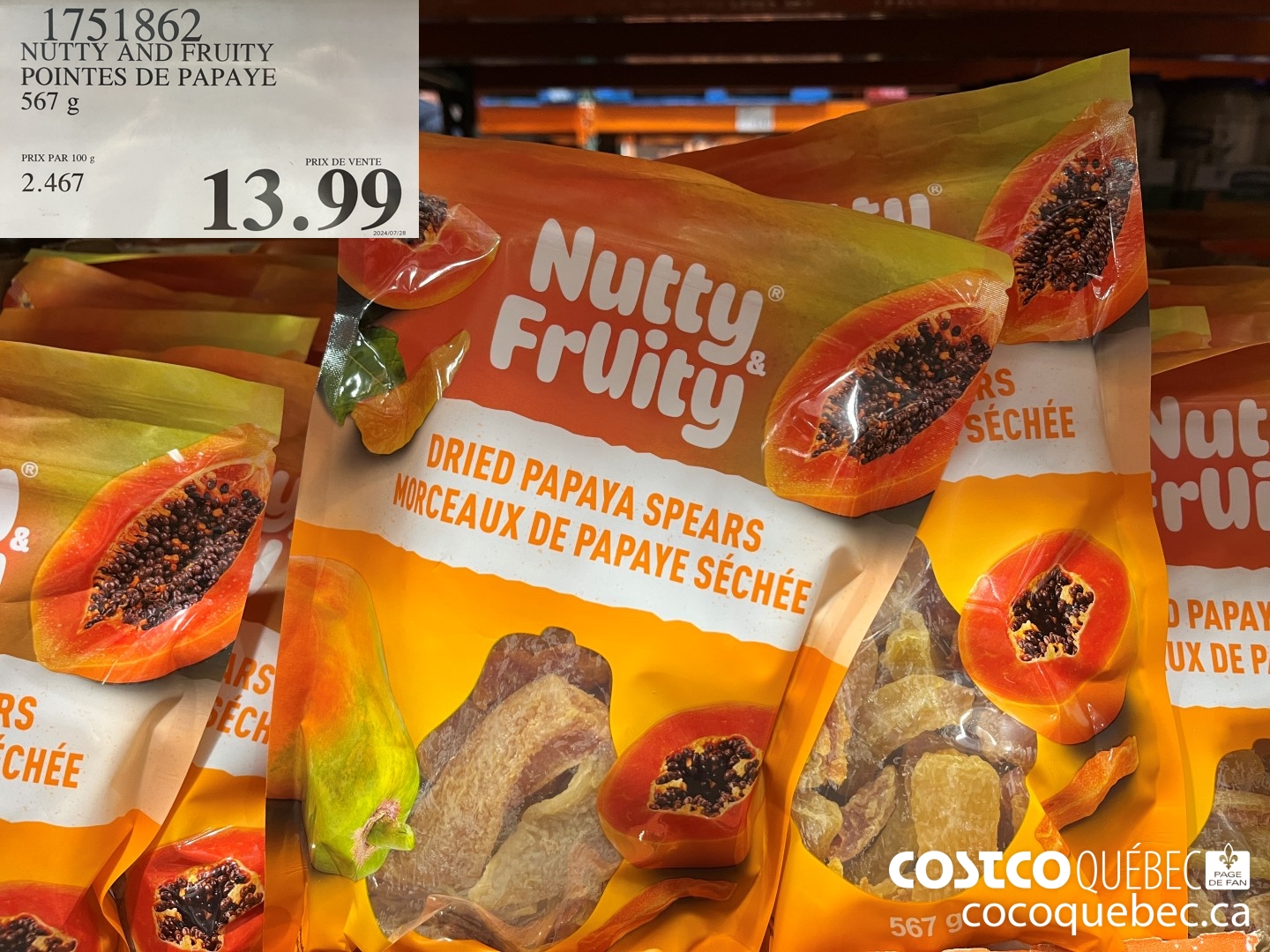 1751862 NUTTY AND FRUITY POINTES DE PAPAYE 567g  $13.99