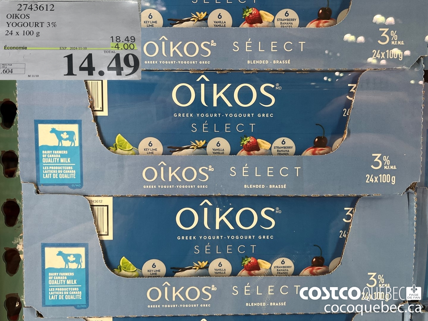 2743612 OIKOS YOGURT 3% 24x 100 g  ($4.00 INSTANT SAVINGS EXPIRES ON 2024-11-10) $14.49