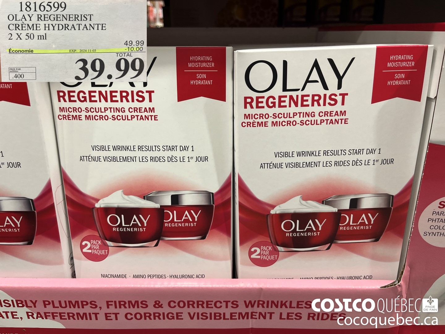 1816599 OLAY REGENERIST CREME HYDRATANTE 2 X 50 ml  ($10.00 INSTANT SAVINGS EXPIRES ON 2024-11-03) $39.99