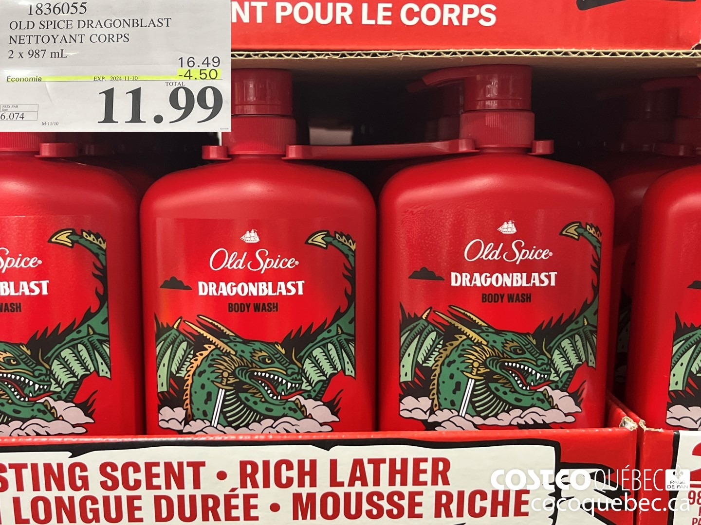 1836055 OLD SPICE DRAGONBLAST NETTOYANT CORPS 2 x 987 mL  ($4.50 INSTANT SAVINGS) $11.99
