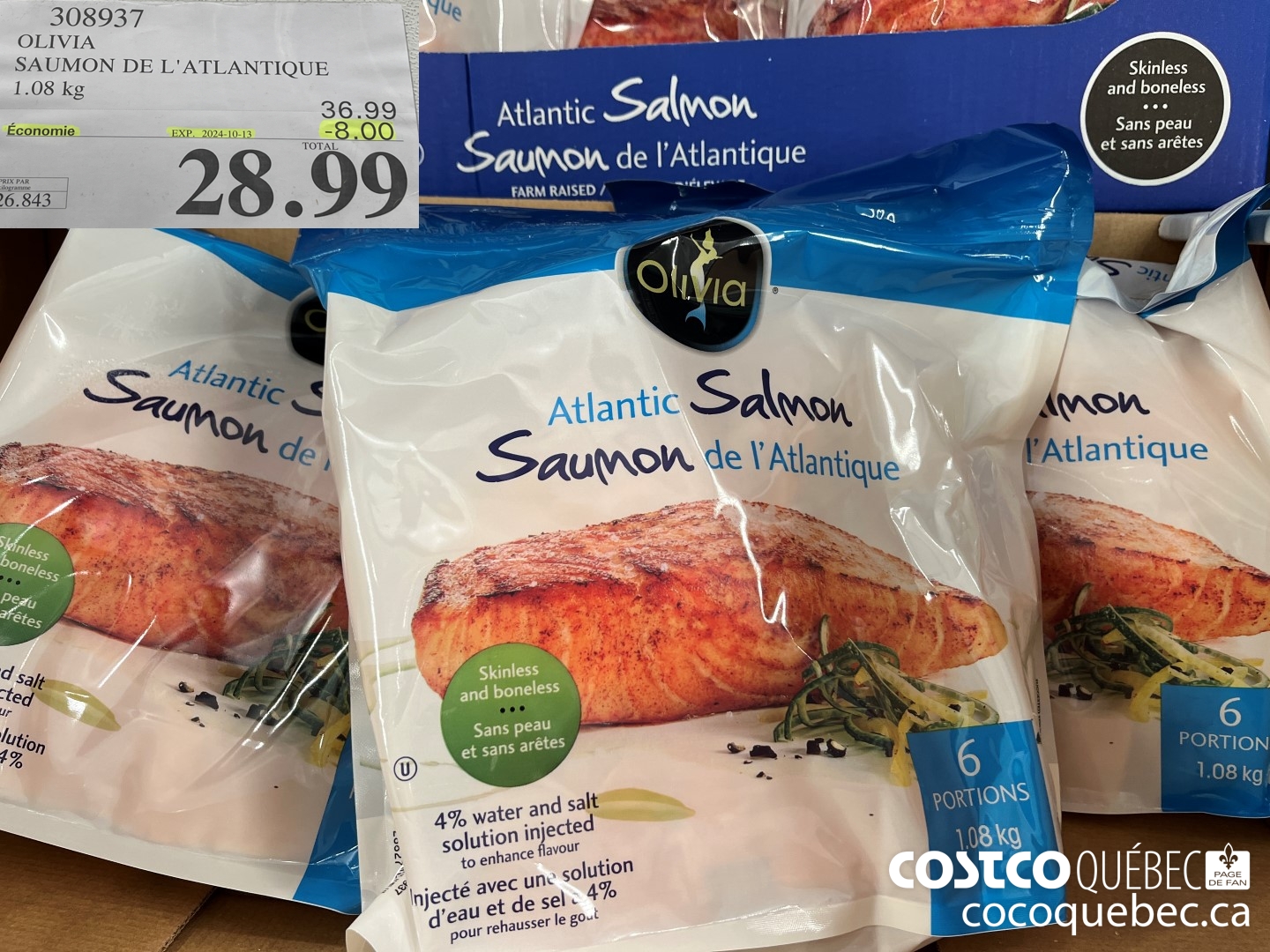 308937 OLIVIA SAUMON DE L'ATLANTIQUE 1.08 kg ($8.00 INSTANT SAVINGS EXPIRES ON 2024-10-13) $28.99