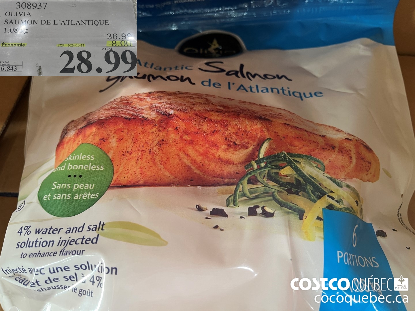308937 OLIVIA SAUMON DE L'ATLANTIQUE 1.08 kg ($8.00 INSTANT SAVINGS EXPIRES ON 2024-10-13) $28.99