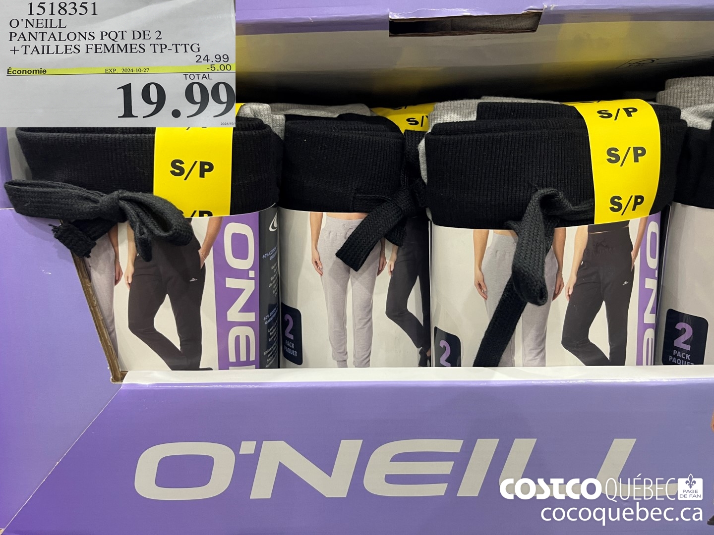 1518351 O'NEILL PANTALONS PQT DE 2 +TAILLES FEMMES TP-TTG  ($5.00 INSTANT SAVINGS EXPIRES ON 2024-10-27) $19.99