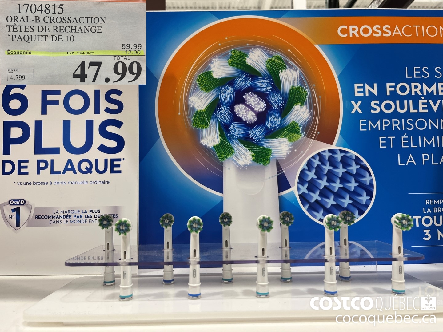 1704815 ORAL-B CROSSACTION TETES DE RECHANGE 12.00 ($12.00 INSTANT SAVINGS EXPIRES ON 2024-10-27) $47.99