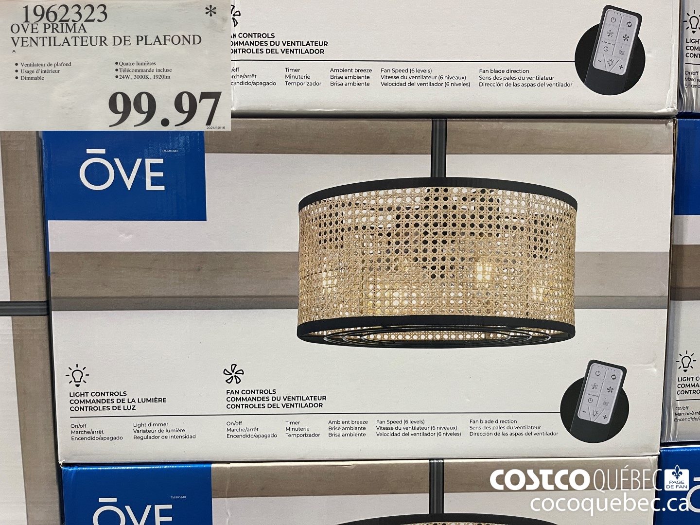 1962323 OVE PRIMA VENTILATEUR DE PLAFOND  $99.97