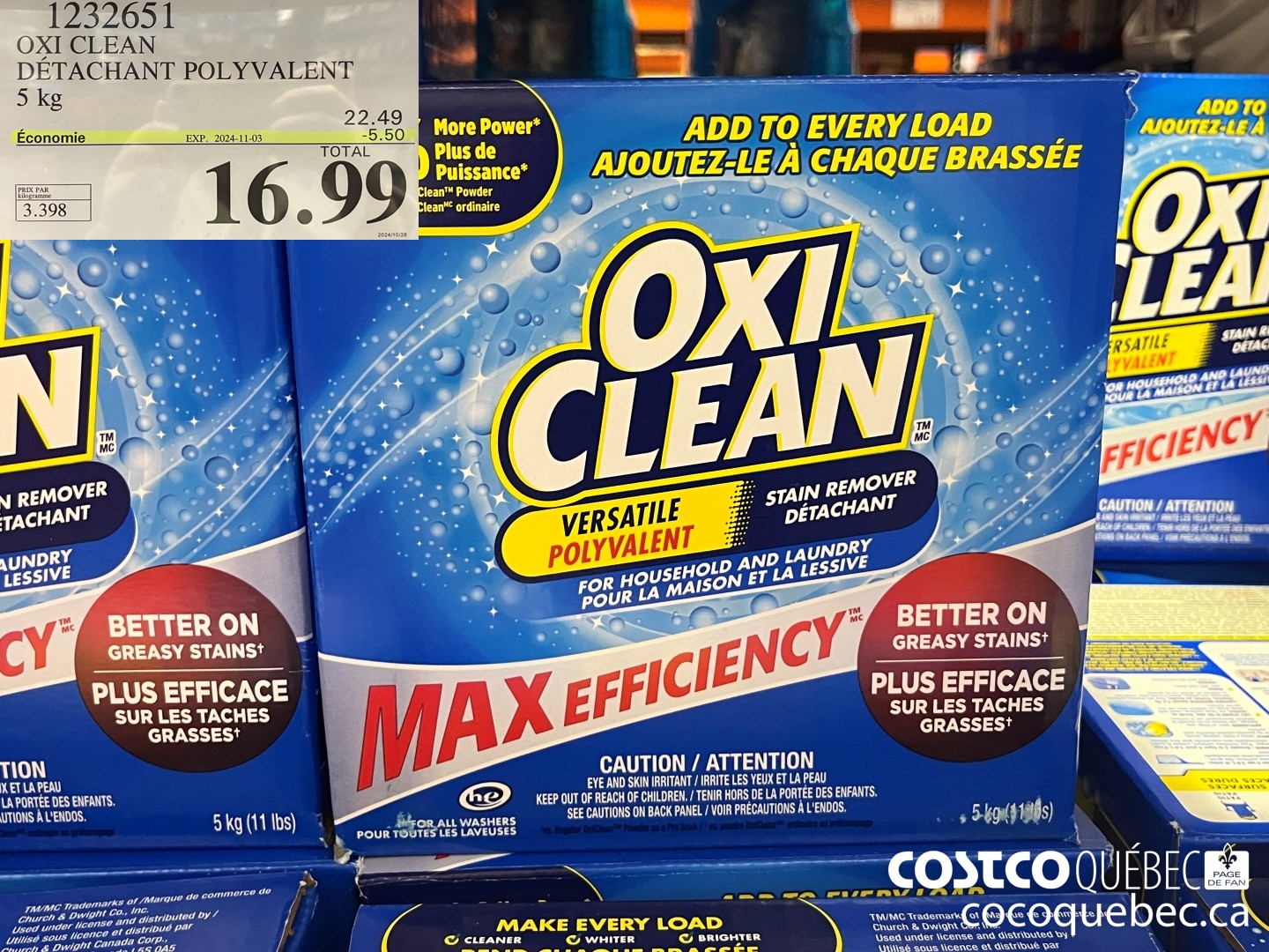 1232651 OXI CLEAN DETACHANT POLYVALENT 5 KG ($5.50 INSTANT SAVINGS EXPIRES ON 2024-11-03) $16.99