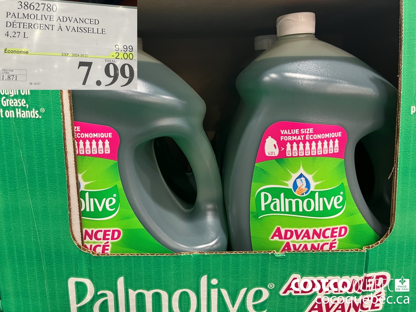 3862780 PALMOLIVE ADVANCED DETERGENT A VAISSELLE 4,27L ($2.00 INSTANT SAVINGS EXPIRES ON 2024-10-27) $7.99