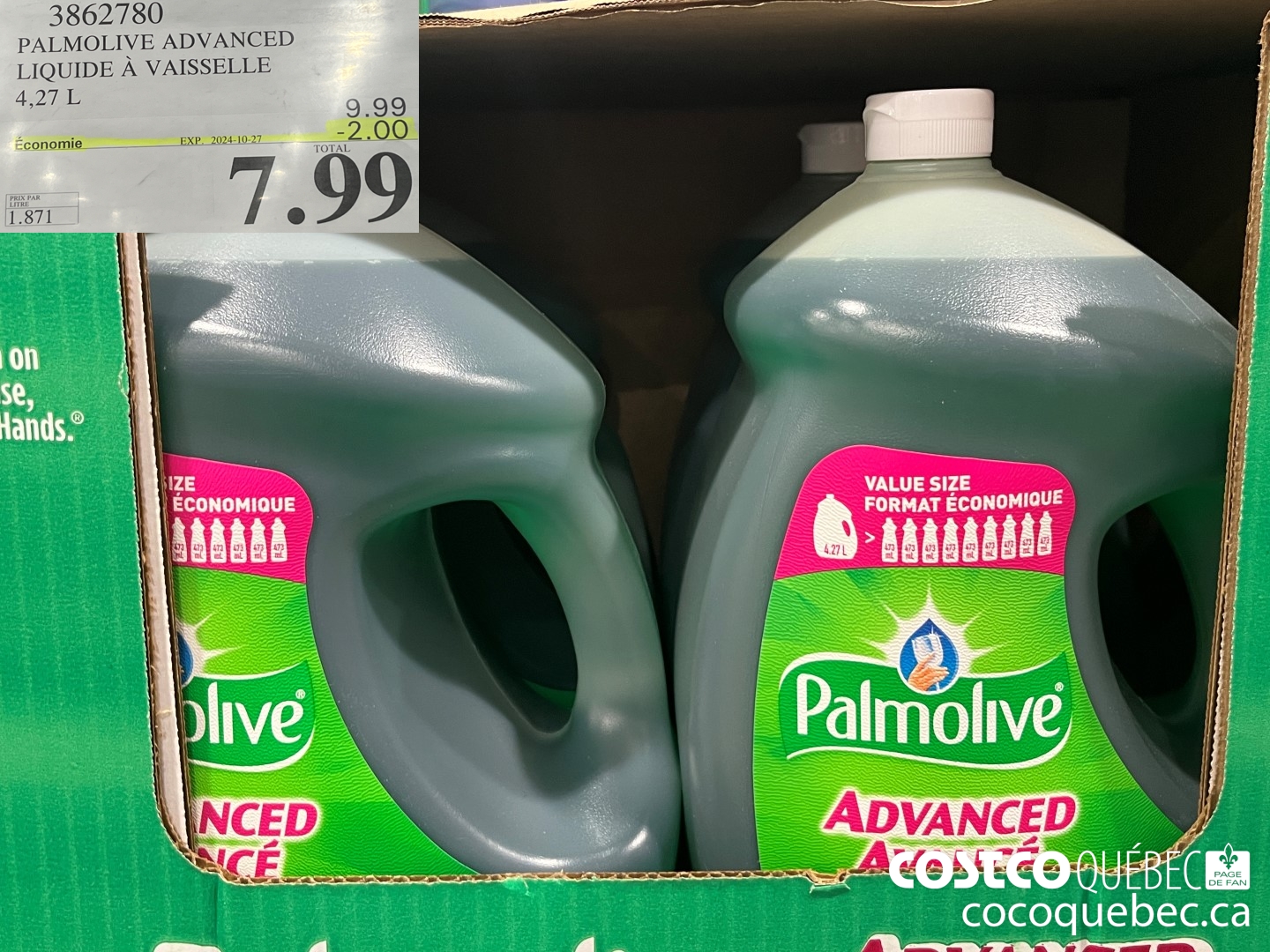 3862780 PALMOLIVE ADVANCED DETERGENT A VAISSELLE 4,27L ($2.00 INSTANT SAVINGS EXPIRES ON 2024-10-27) $7.99