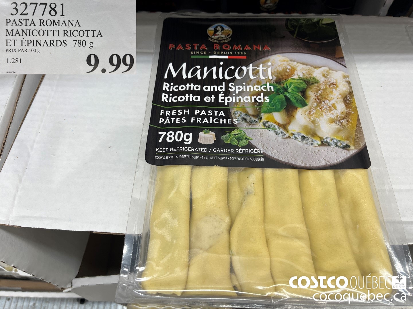 327781 PASTA ROMANA MANICOTTI RICOTTA ET EPINARDS $9.99