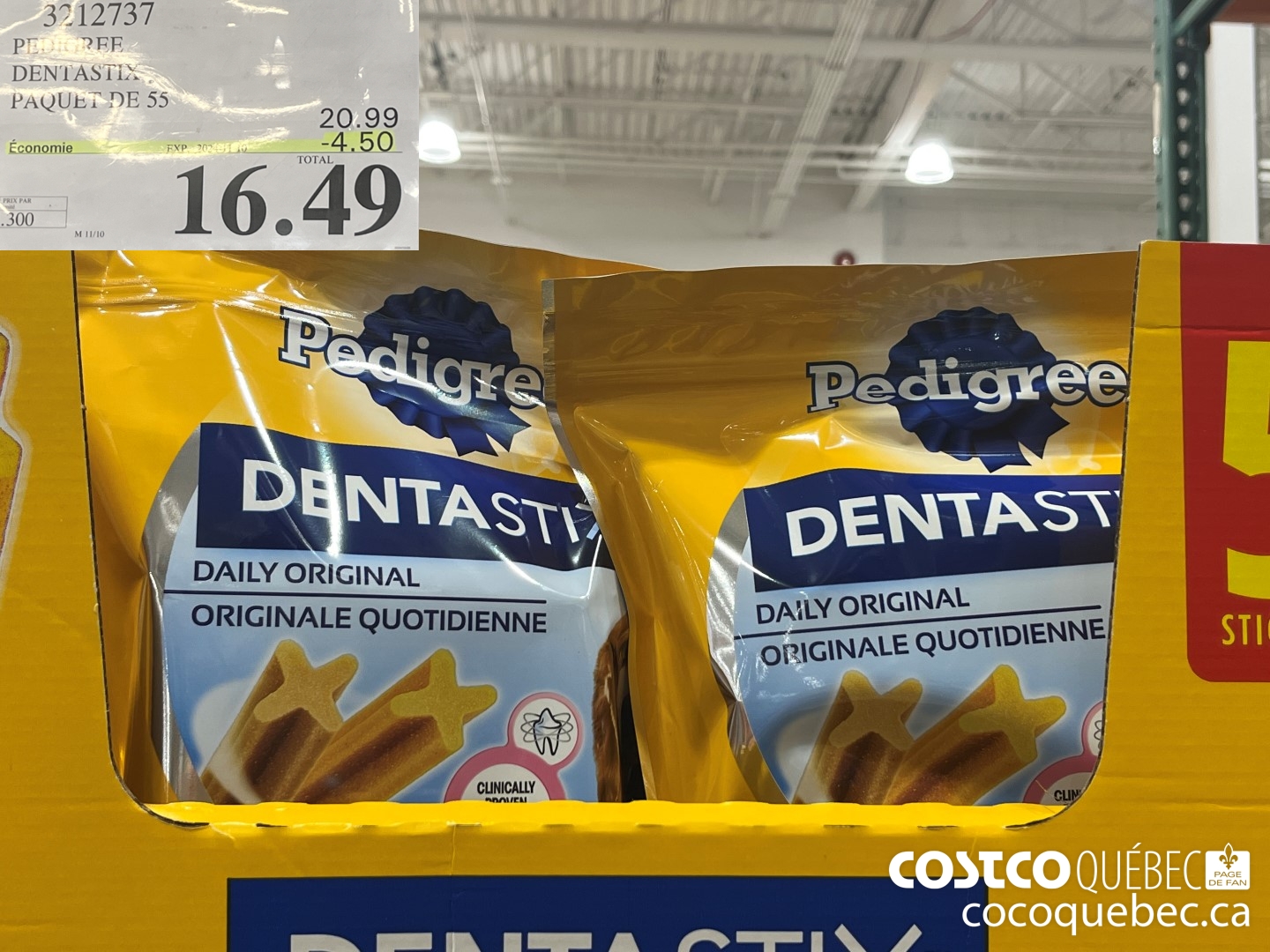 3212737 PEDIGREE DENTASTIX PAQUET DE 55 ($4.50 INSTANT SAVINGS EXPIRES ON 2024-11-10) $16.49