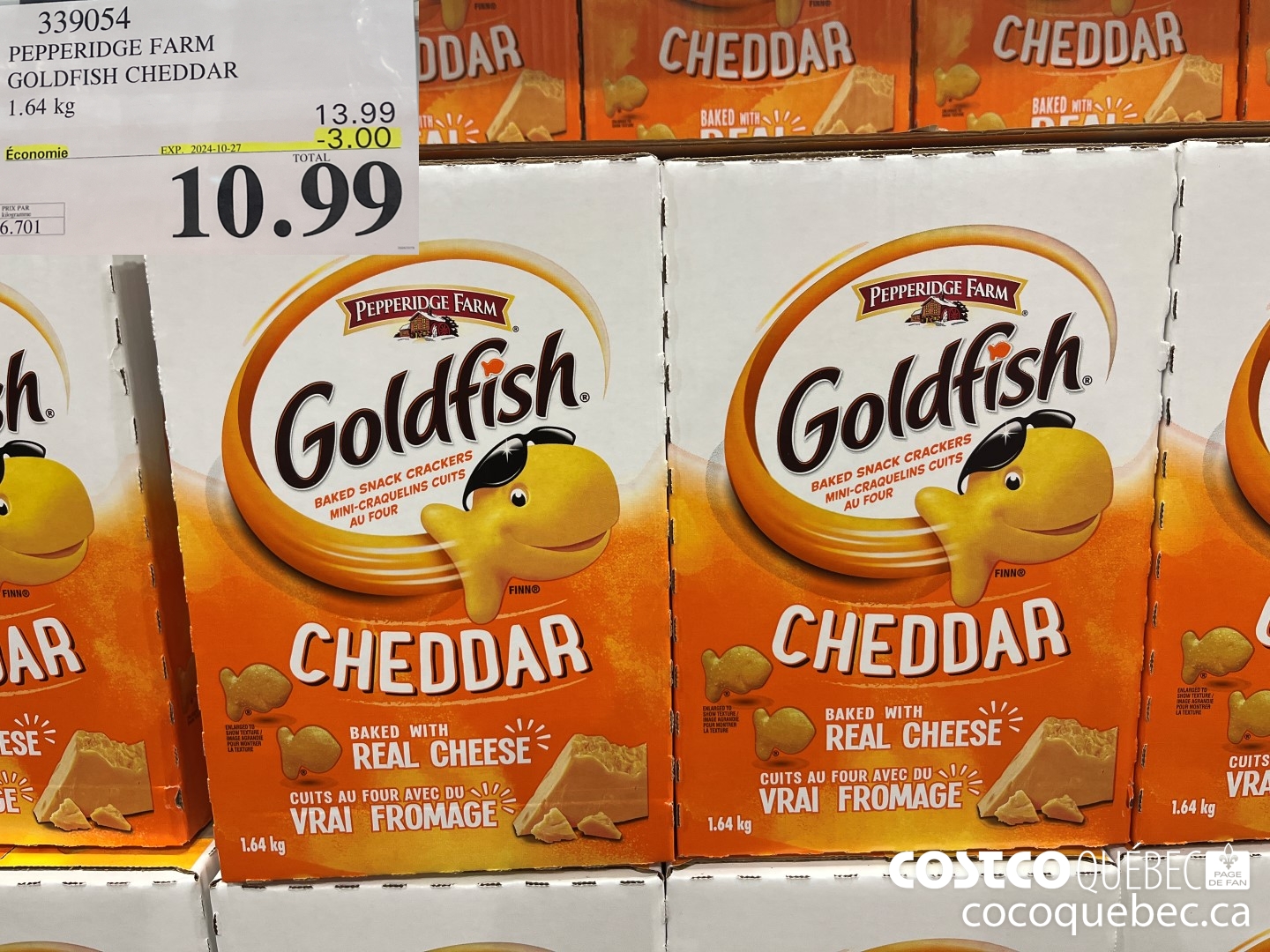 339054 PEPPERIDGE FARM GOLDFISH CHEDDAR 1.64 KG ($3.00 INSTANT SAVINGS EXPIRES ON 2024-10-27) $10.99