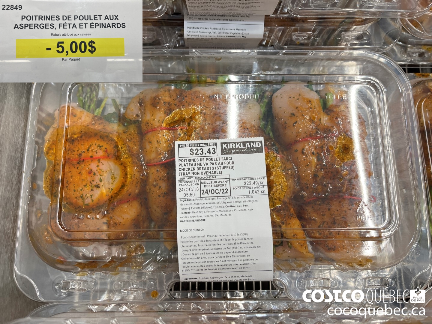 22849 POITRINES DE POULET AUX ASPERGES, FETA ET EPINARDS  ($5.00 INSTANT SAVINGS)