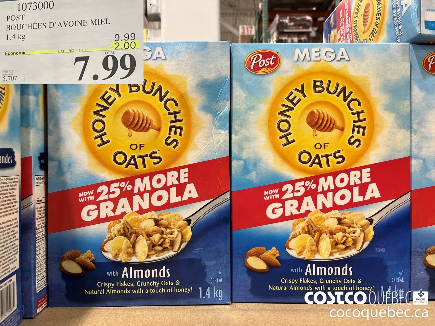 1073000 POST BOUCHEES D'AVOINE MIEL 1.4 kg  ($2.00 INSTANT SAVINGS EXPIRES ON 2024-11-10) $7.99