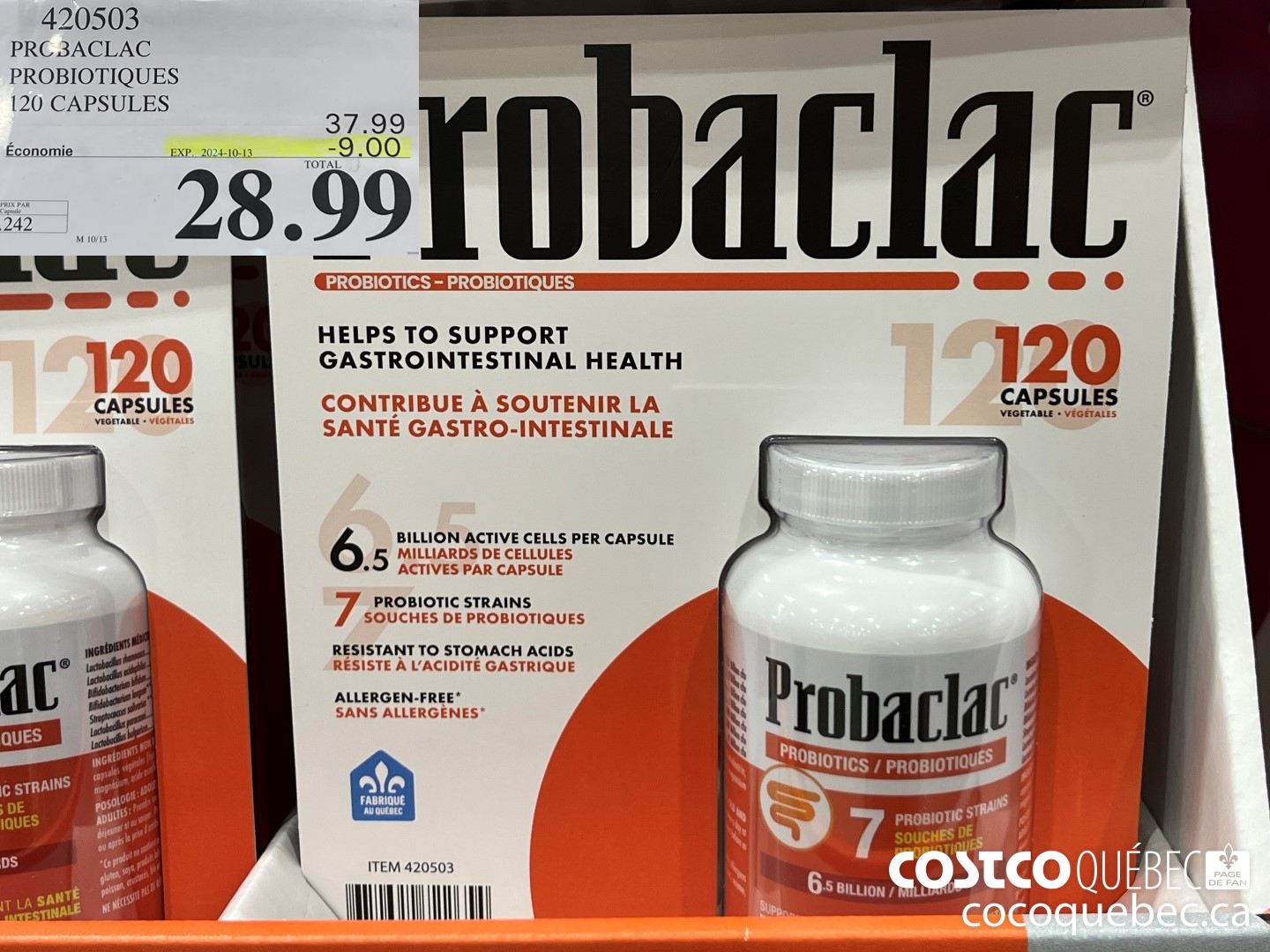 420503 PROBACLAC PROBIOTIQUES 120 CAPSULES  ($9.00 INSTANT SAVINGS EXPIRES ON 2024-10-13) $28.99