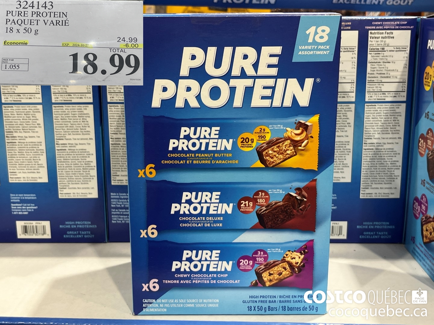 324143 PURE PROTEIN PAQUET VARIE 18x50 g ($6.00 INSTANT SAVINGS EXPIRES ON 2024-10-27) $18.99