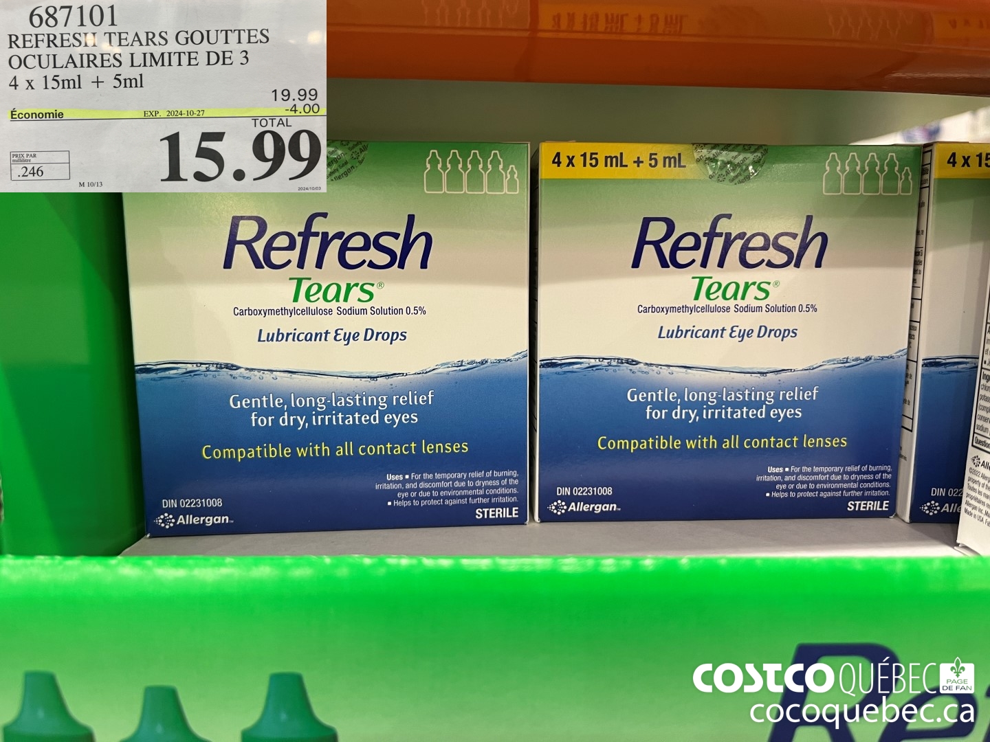 687101 REFRESH T TEARS GOUTTES OCULAIRES A4x15ml PLUS 5ml ($4.00 INSTANT SAVINGS EXPIRES ON 2024-10-27) $15.99