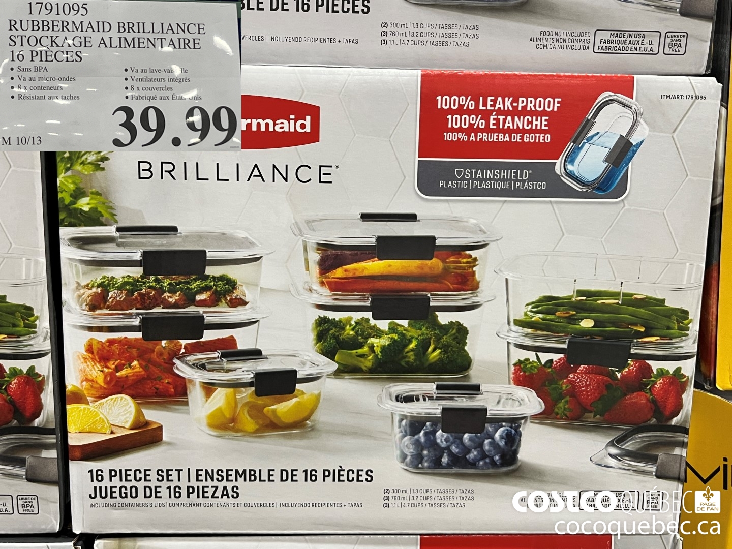 1791095 RUBBERMAID BRILLIANCE STOCKAGE ALIMENTAIRE 16 PIECES  $39.99
