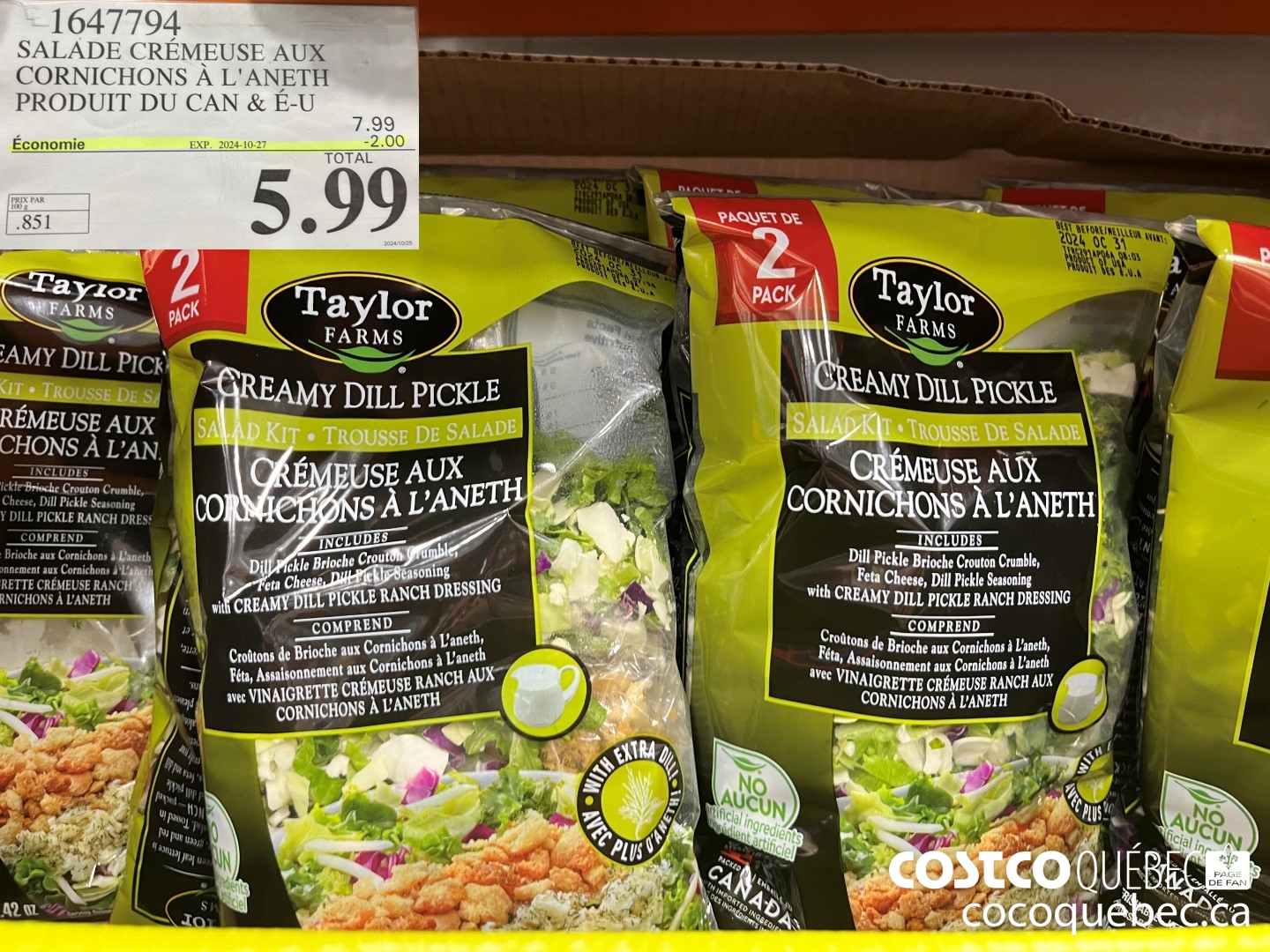 1647794 SALADE CREMEUSE AU- CORNICHONS A L'ANETH PRODUIT DES ETATS-UNIS ($2.00 INSTANT SAVINGS EXPIRES ON 2024-10-27) $5.99