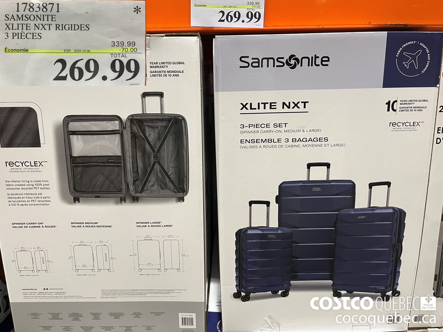 1783871 SAMSONITE XLITE NXT RIGIDES 3 PIECES  $269.99