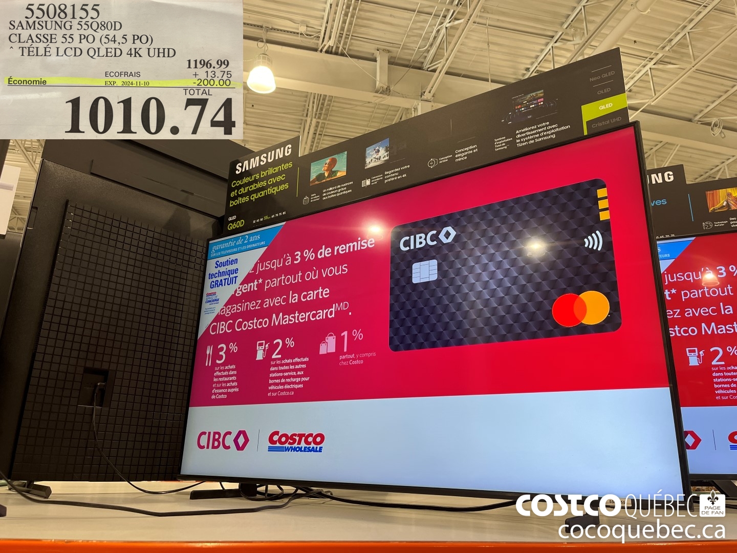 5508155 SAMSUNG 55Q80D CLASSE 55 PO (54,5 PO) TELE LCD QLED 4K UHD  (EXPIRES ON 2024-11-10) $1010.74