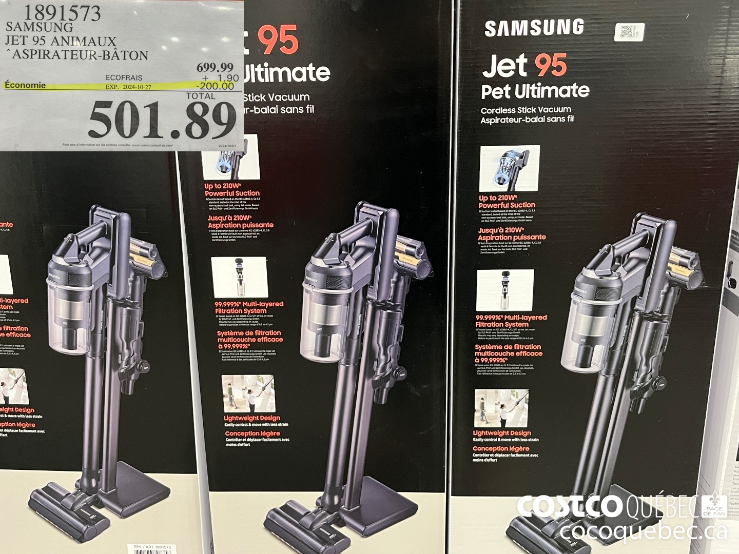 1891573 SAMSUNG JET 95 ANIMAUX ASPIRATEUR-BATON  ($200.00 INSTANT SAVINGS EXPIRES ON 2024-10-27) $501.89