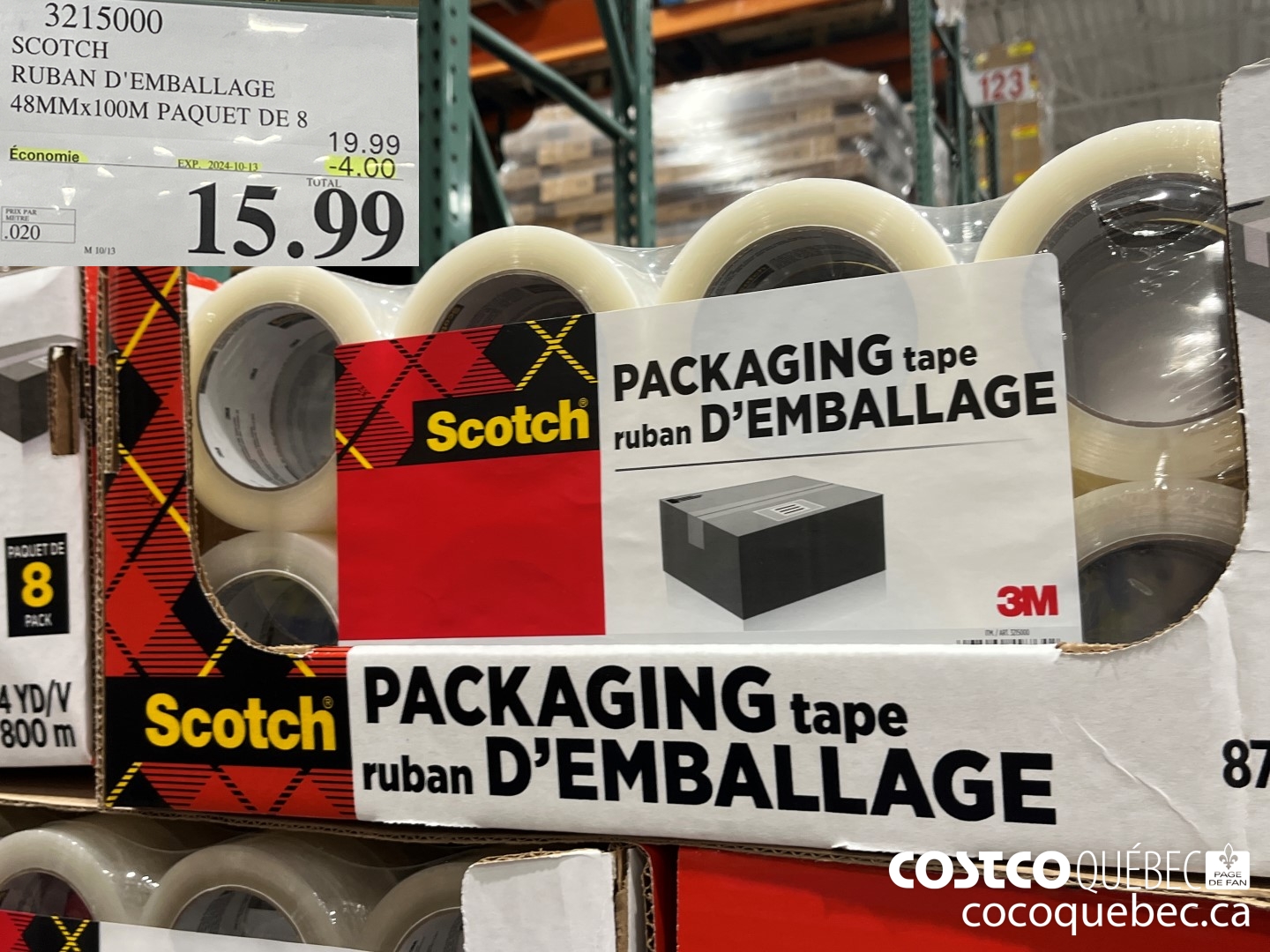 3215000 SCOTCH RUBAN D'EMBALLAGE 48MMx100M PAQUET DE 8  ($4.00 INSTANT SAVINGS EXPIRES ON 2024-10-13) $15.99