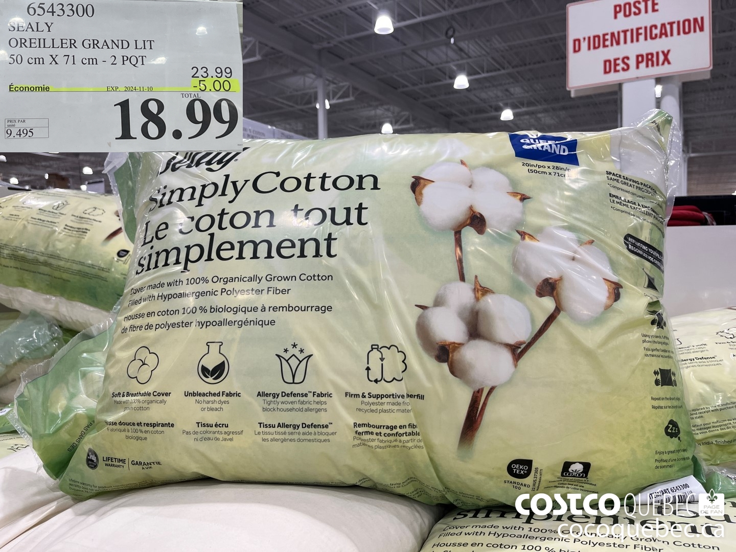 6543300 SEALY OREILLER GRAND LIT 50cm X 71 Cm -2 PQT  ($5.00 INSTANT SAVINGS EXPIRES ON 2024-11-10) $18.99