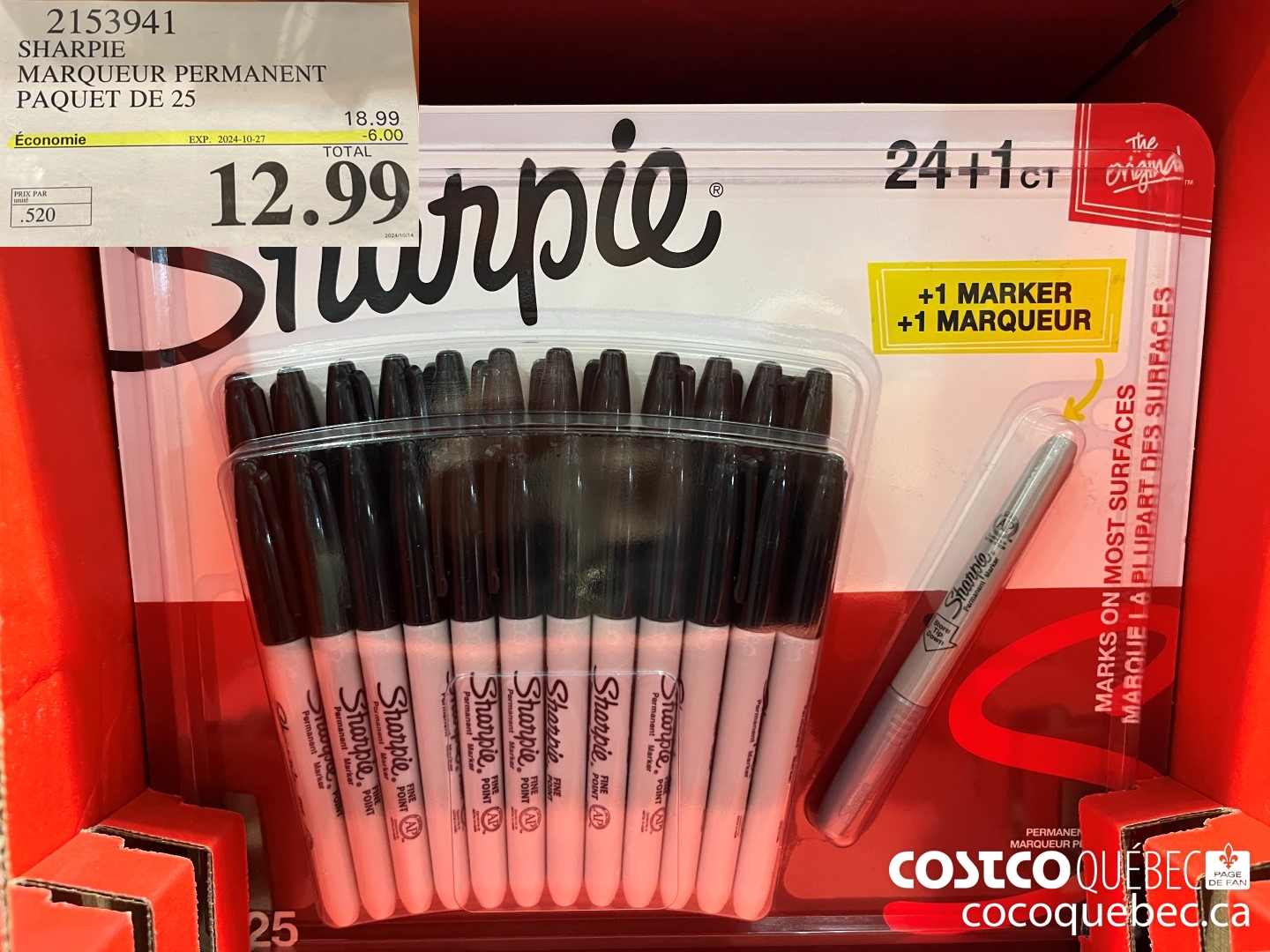 2153941 SHARPIE MARQUEUR PERMANENT PAQUET DE 2 ($6.00 INSTANT SAVINGS EXPIRES ON 2024-10-27) $12.99