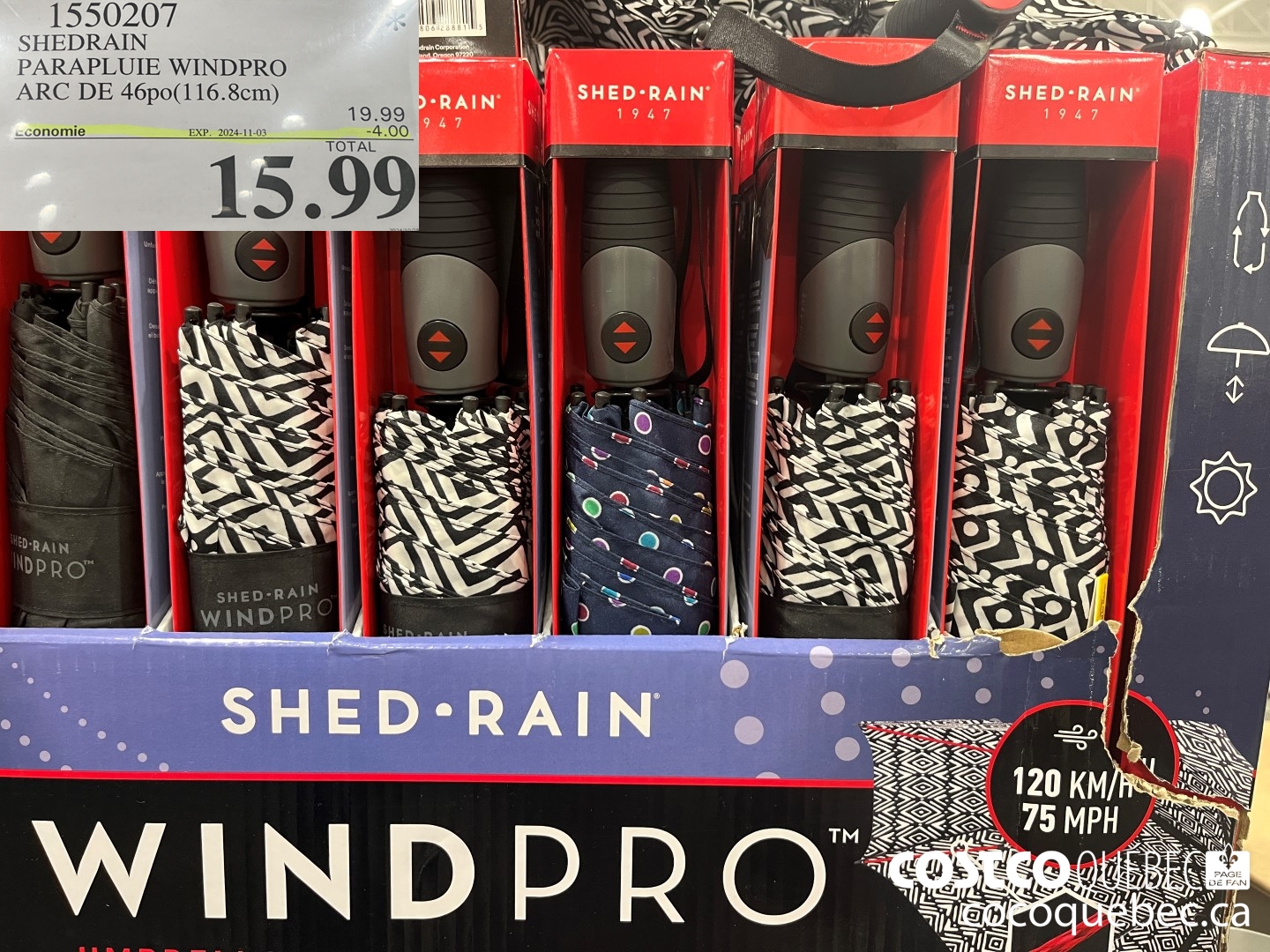 1550207 SHEDRAIN PARAPLUIE WINDPRO ARC DE 46po(1 16.8cm) ($4.00 INSTANT SAVINGS EXPIRES ON 2024-11-03) $15.99