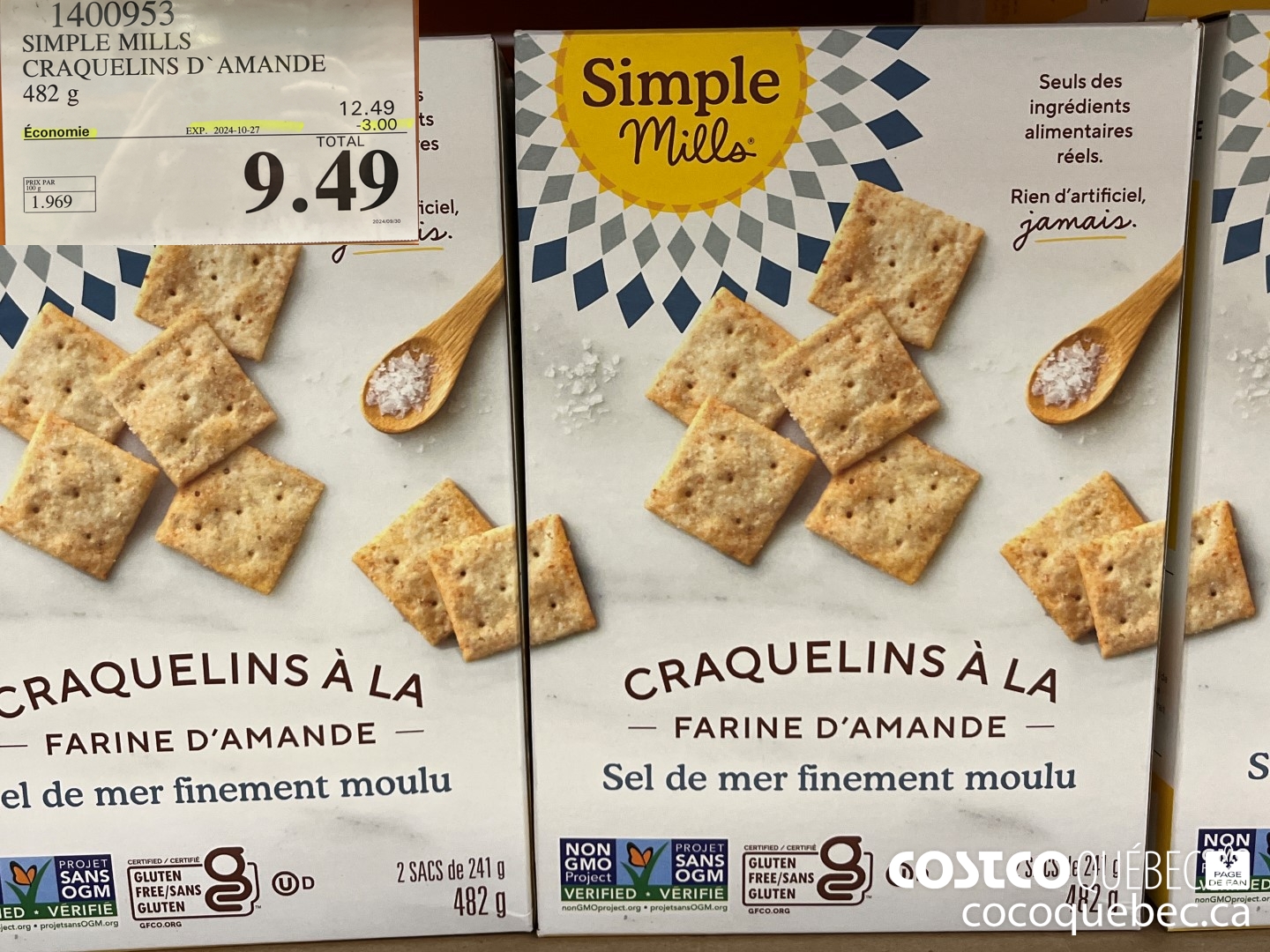 1400953 SIMPLE MILLS CRAQUELINS D' AMANDE 482 g ($3.00 INSTANT SAVINGS EXPIRES ON 2024-10-27) $9.49
