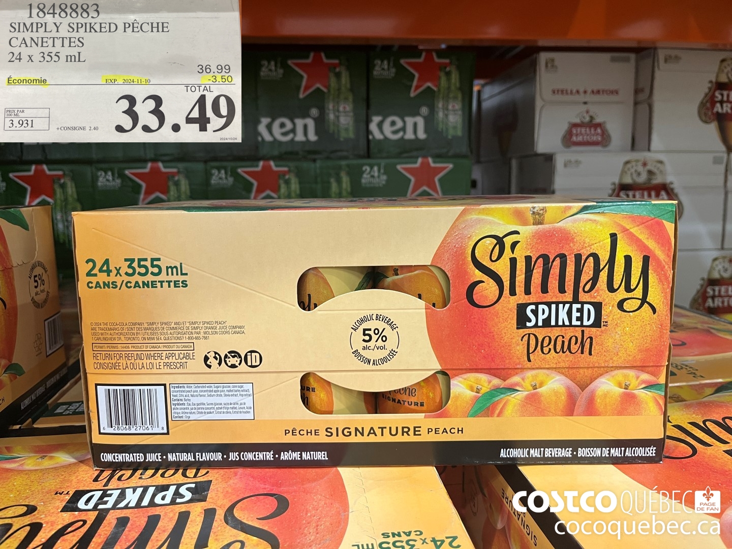 1848883 SIMPLY SPIKED PECHE CANETTES 24 x 355 mL  ($3.50 INSTANT SAVINGS EXPIRES ON 2024-11-10) $33.49