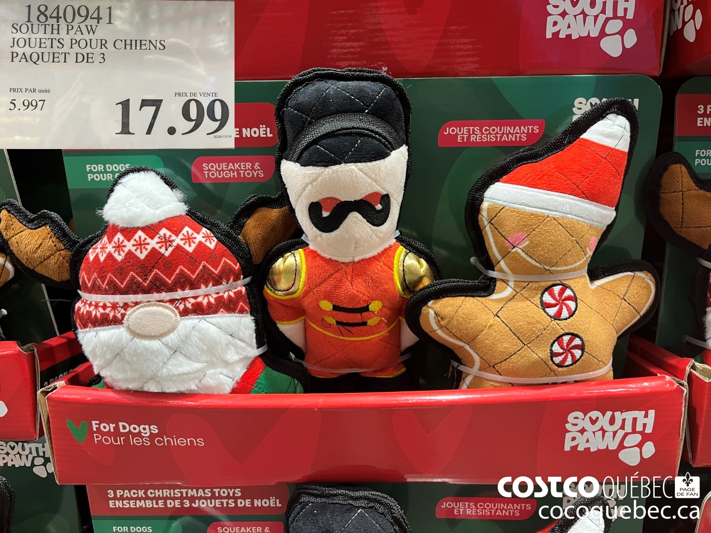 1840941 SOUTH PAW JOUETS POUR CHIENS PAQUET DE 3  $17.99