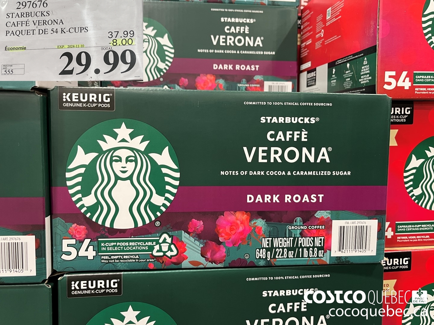 297676 STARBUCKS CAFFE VERONA PAQUET DE 54 K-CUPS ($8.00 INSTANT SAVINGS EXPIRES ON 2024-11-10) $29.99
