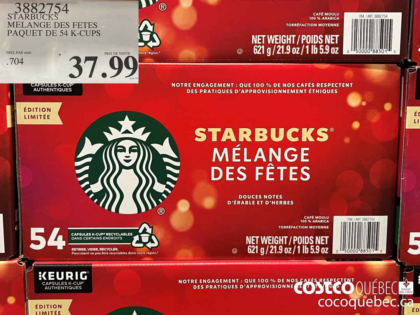 3882754 STARBUCKS MELANGE DES FETES PAQUET DE 54 K-CUPS  $37.99