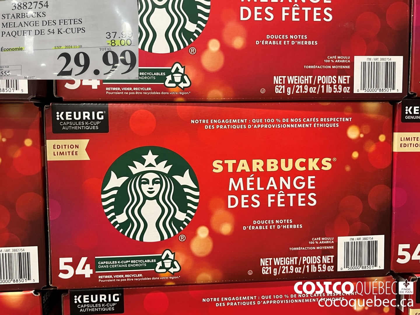 3882754 STARBUCKS MELANGE DES FETES PAQUET DE 54 K-CUPS  ($8.00 INSTANT SAVINGS EXPIRES ON 2024-11-10) $29.99