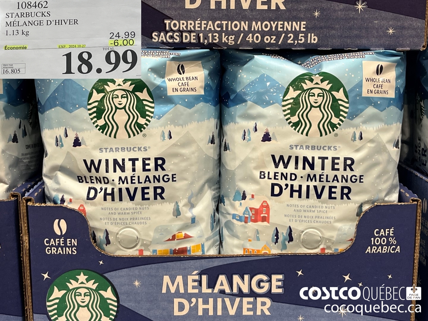108462 STARBUCKS MELANGE D'HIVER 1.13 KG ($6.00 INSTANT SAVINGS EXPIRES ON 2024-10-27) $18.99