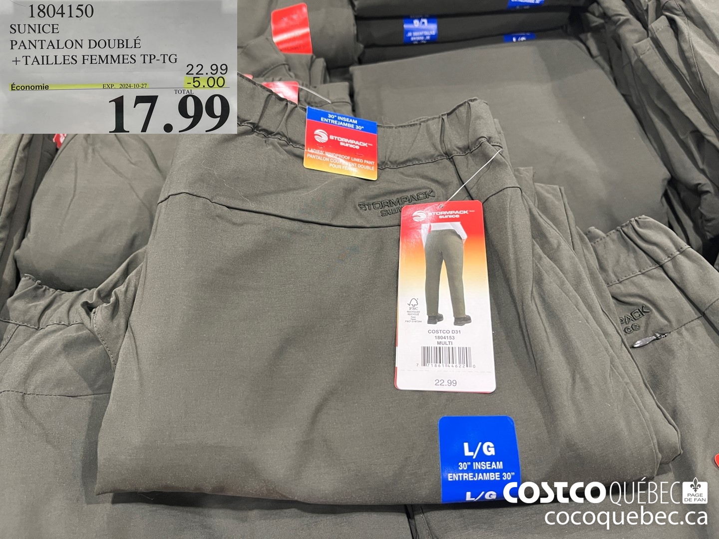 1804150 SUNICE PANTALON DOUBLE + TAILLES FEMMES TP-TG  ($5.00 INSTANT SAVINGS EXPIRES ON 2024-10-27) $17.99