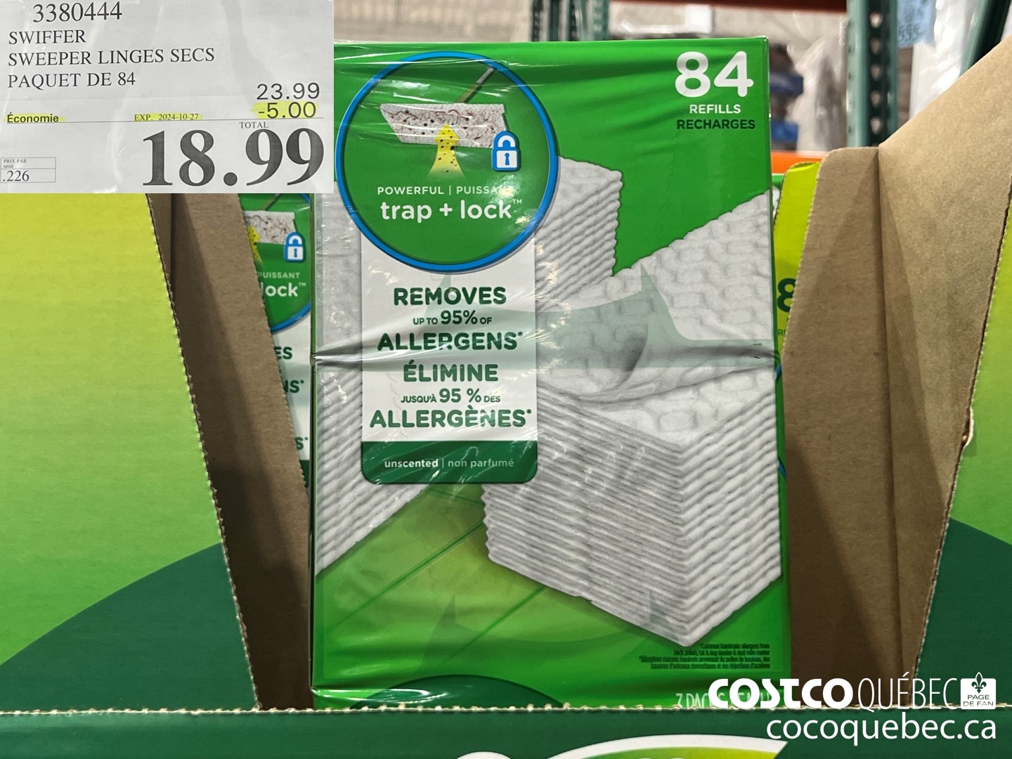 3380444 SWIFFER SWEEPER LINGES SECS PAQUET DE 84 ($5.00 INSTANT SAVINGS EXPIRES ON 2024-10-27) $18.99