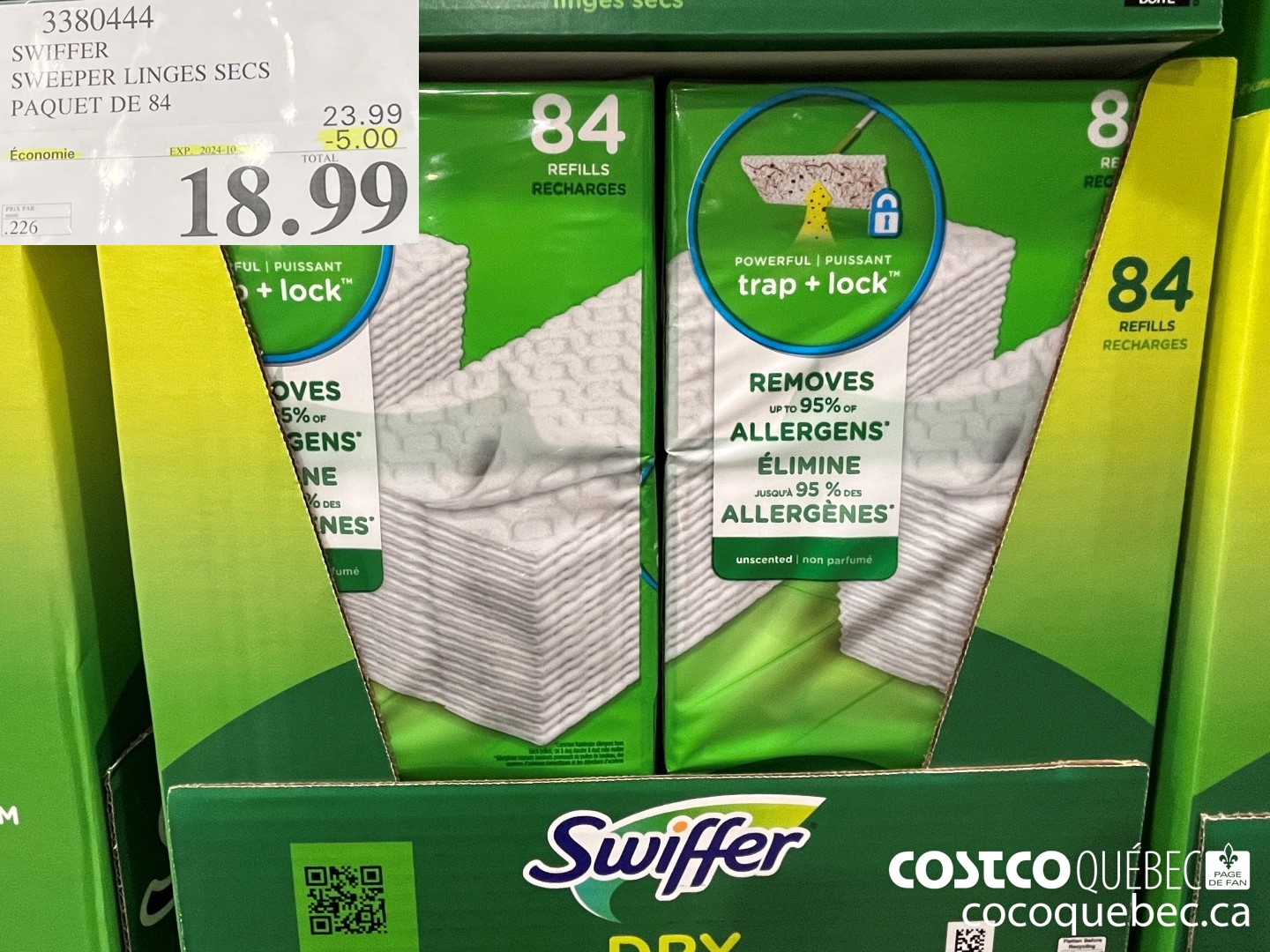 3380444 SWIFFER SWEEPER LINGES SECS PAQUET DE 84 ($5.00 INSTANT SAVINGS EXPIRES ON 2024-10-27) $18.99