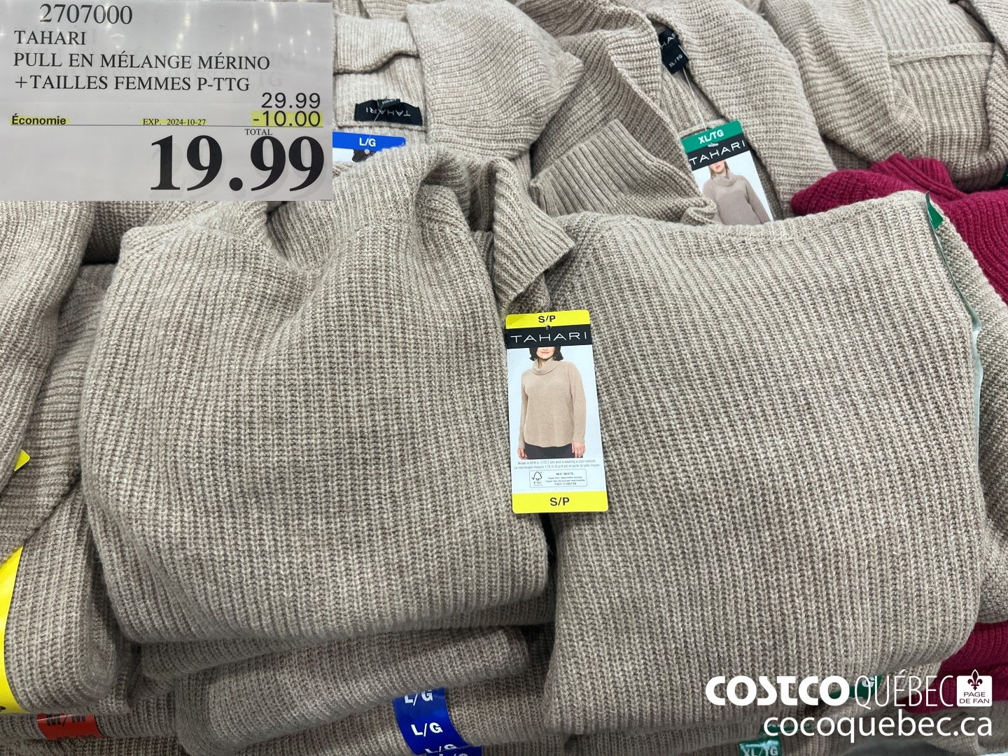 2707000 TAHARI PULL EN MELANGE MERINO TAILLES FEMMES P-TTG  ($10.00 INSTANT SAVINGS EXPIRES ON 2024-10-27) $19.99