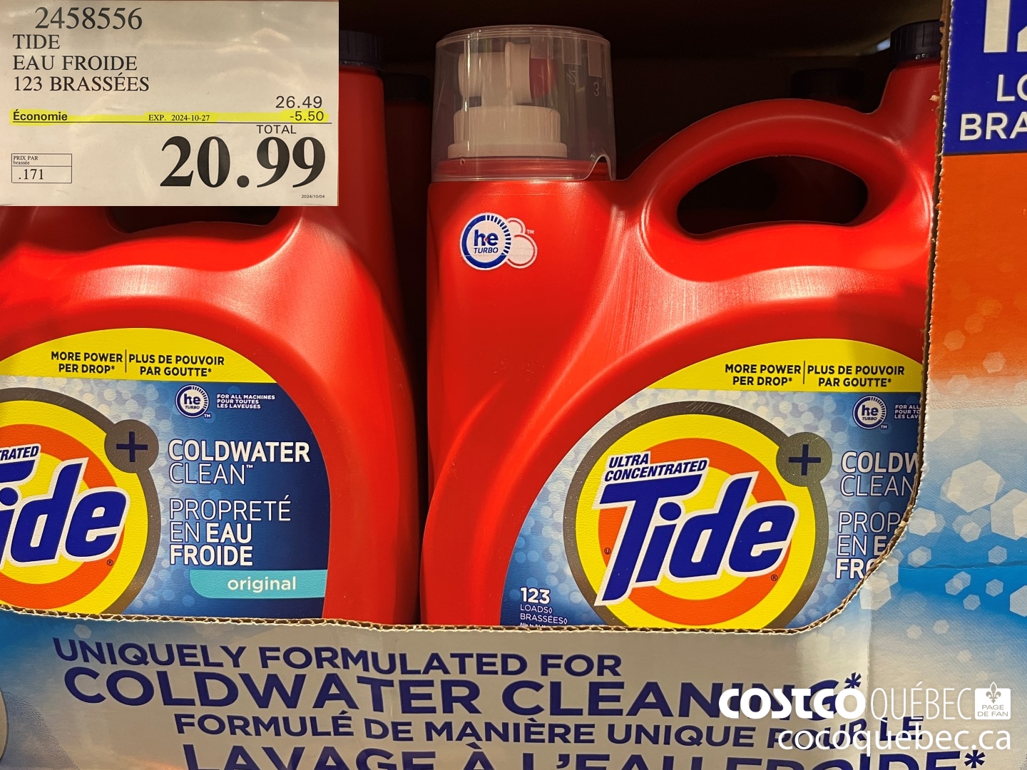 2458556 TIDE EAU FROIDE 123 BRASSEES  ($5.50 INSTANT SAVINGS EXPIRES ON 2024-10-27) $20.99
