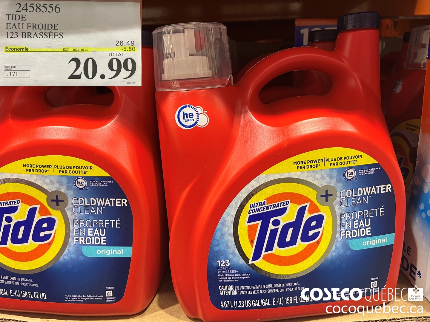 2458556 TIDE EAU FROIDE 123 BRASSEES  ($5.50 INSTANT SAVINGS EXPIRES ON 2024-10-27) $20.99