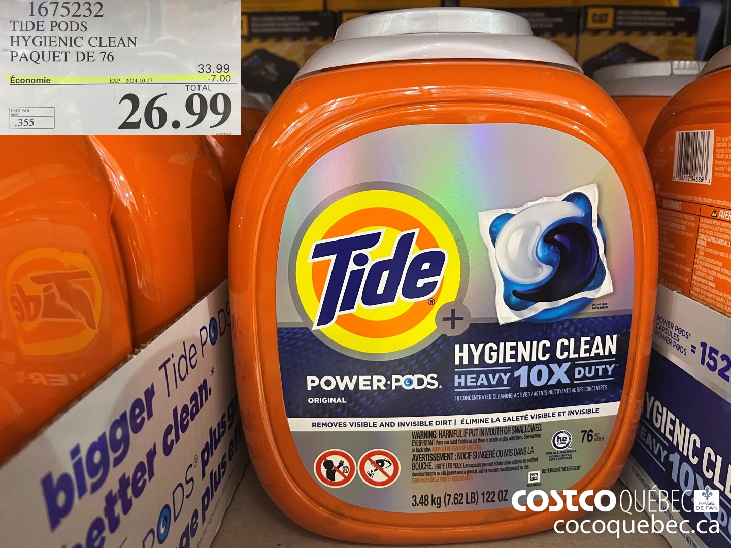 1675232 TIDE PODS HIGIENIC CLEAN PAQUET DE 76  ($7.00 INSTANT SAVINGS EXPIRES ON 2024-10-27) $26.99